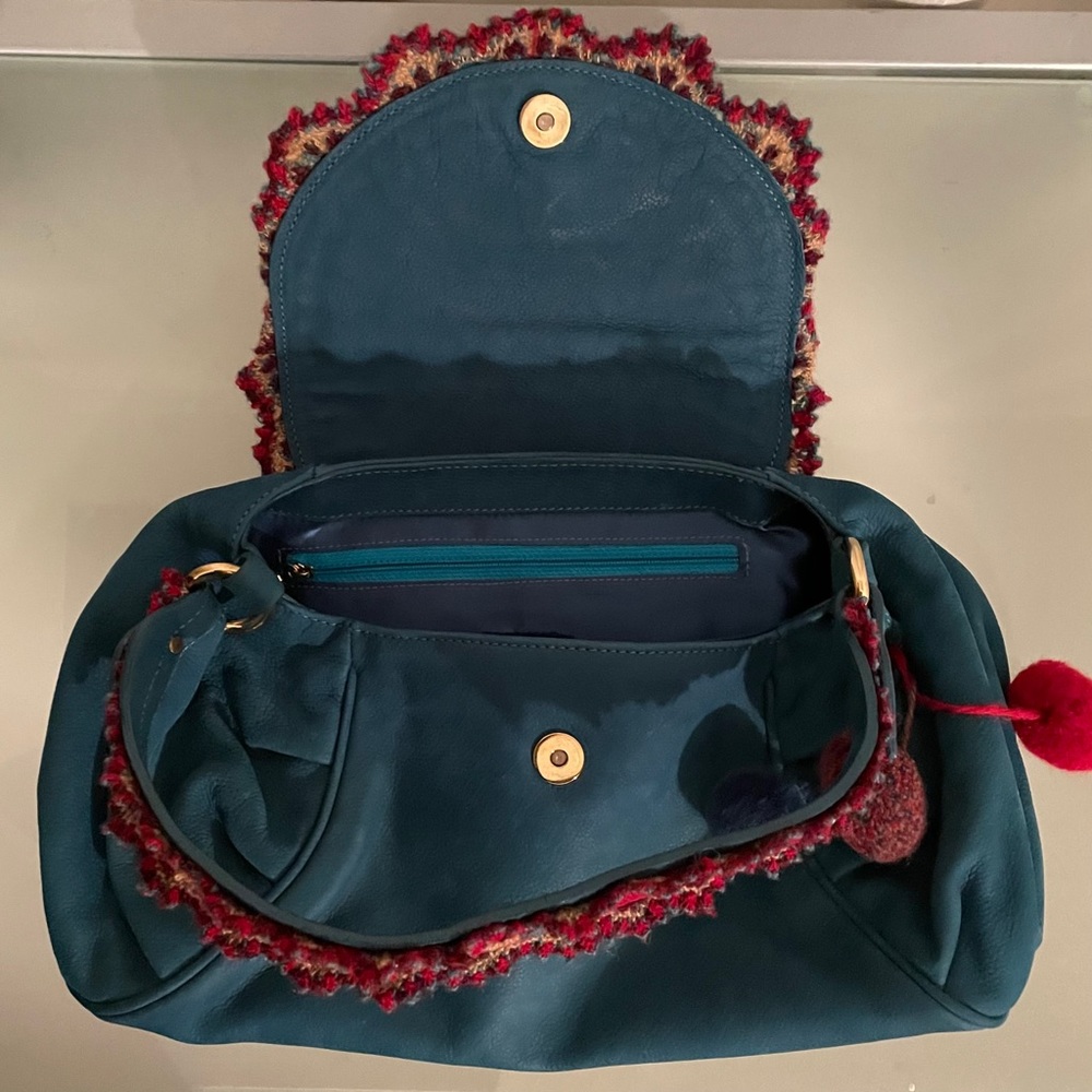 Moschino Blue Leather with Crocheted Accents Shoulder Bag - Picture 5 of 11